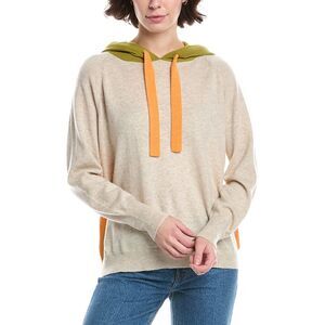 Brodie Cashmere Womens  Contrast Wool & Cashmere-Blend Hoodie, Beige
